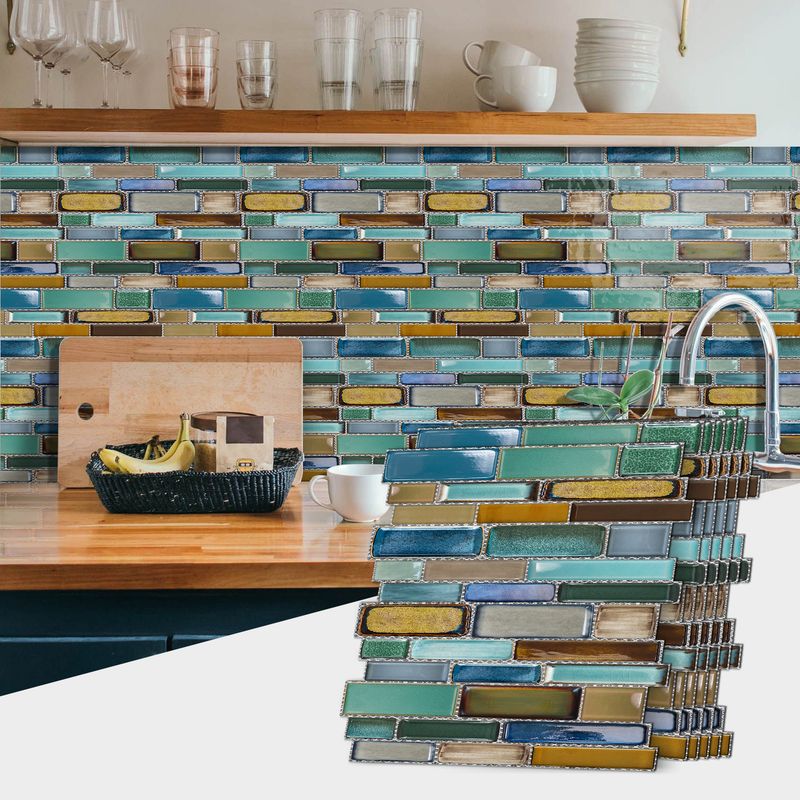 30.5×30.5cm 12 Pieces Mosaic Irregular Tile Kitchen Stove Oil-proof Waterproof Self-adhesive PVC Wall Stickers Wallpaper_voghion.com
