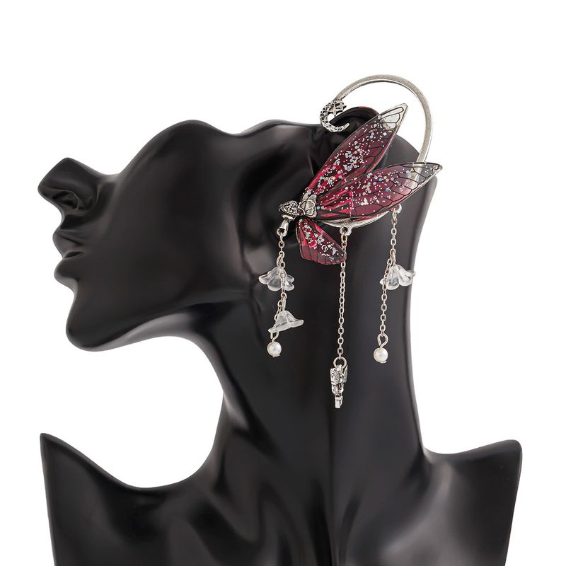 Orecchini a farfalla con nappa, elfo della foresta, senza piercing, con clip per l'orecchio, fiori a farfalla, nappa, orecchini lunghi con polsino per l'orecchio, gioielli, regali per donne e ragazze_voghion.com