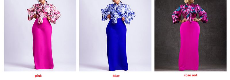 Dameskleding Mode Bedrukt Strappy Shirt met Lange Mouwen Rok Lange Rok Tweedelige Set_voghion.com