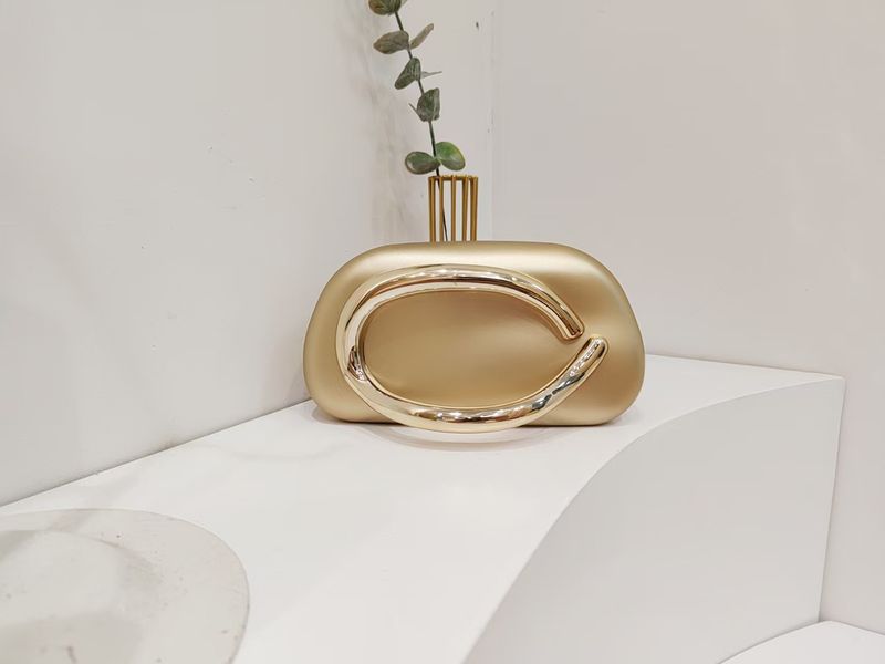 Borsa da sera classica alla moda con pochette rotonda in acrilico, manico in metallo, tracolla_voghion.com