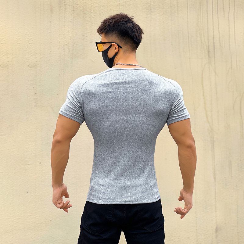 Muscle-Enhancing Ribbed Crew Neck Tee - 88% Cotton Compression Fit For Gym & Street (Unisex, Breathable, Stretch Fabric)_voghion.com
