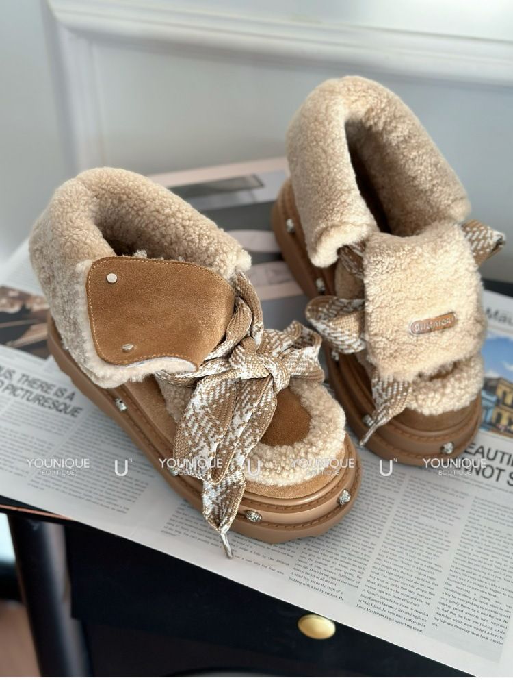SUGA Neue Herbst Winter Rose Spitze Dicke Sohle Pelzigen Schnee Stiefel Für Frauen YOUN_voghion.com