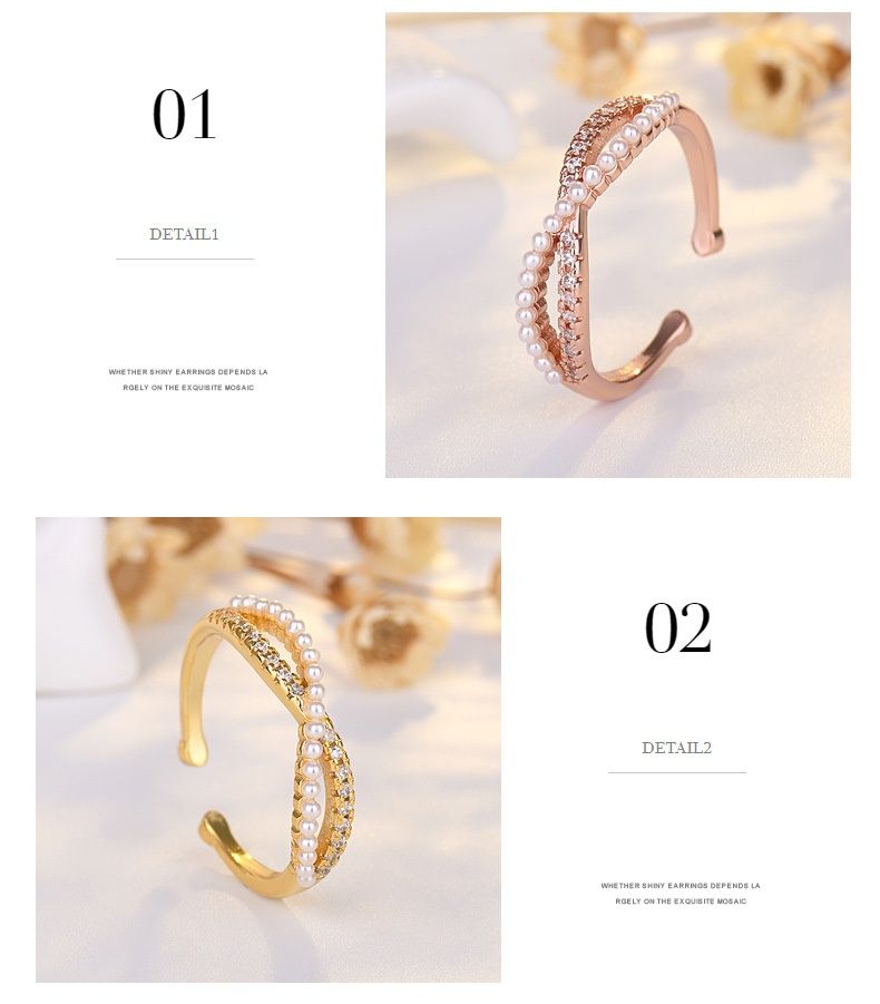 Neuer Silberring mit Perlen und Kreuzbogen für Damenmode, Schlichtheit und personalisierten offenen Ring_voghion.com