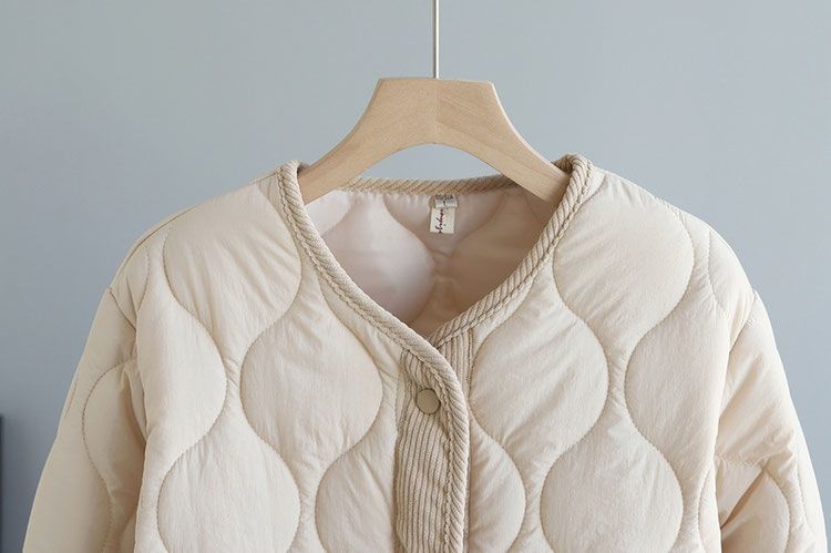 Corduroy Patchwork Quilted Jacket Winter Women Clothing Parkas Warm Cotton-padded Jacket Lightweight Coat Single-breasted Tops_voghion.com