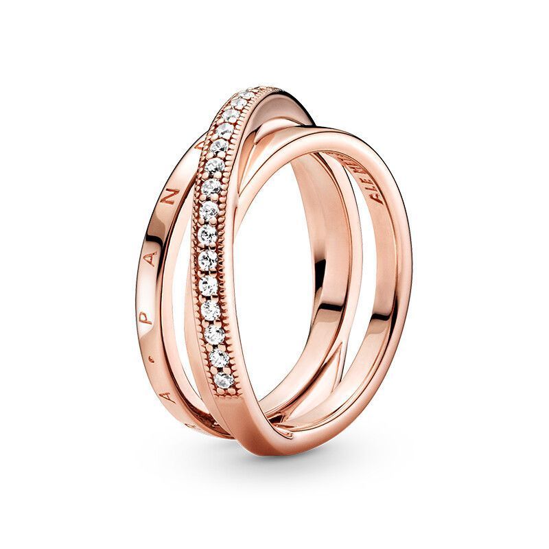 Anillo de viaje moderno de oro rosa entrelazado con incrustaciones de tres piezas (igual que Guo Caijie)_voghion.com