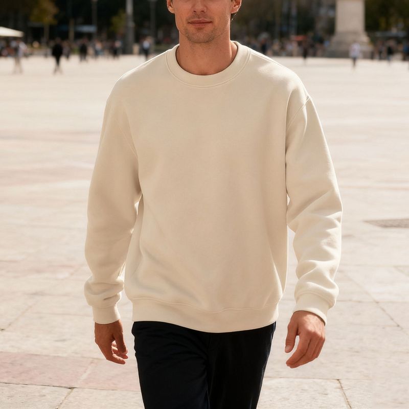 Moletom masculino com gola redonda e forro de lã – Pulôver casual pesado e relaxado (cores sólidas, tamanhos grandes disponíveis)_voghion.com