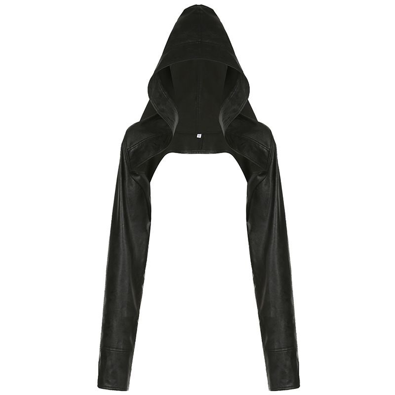 Autumn Winter New Style Personality Jacket Solid Color Loose Hooded Coat Irregular Leather Top For Hot Girls_voghion.com