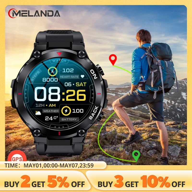 MELANDA Outdoor Militär GPS Smart Watch Männer 360 * 360 HD Bildschirm Herzfrequenz IP68 wasserdichte Sport Smartwatch für Android_voghion.com