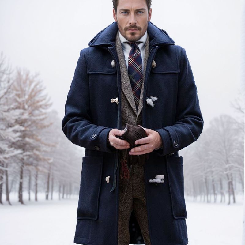 Autumn And Winter Thick Woolen Men's Fashion Mid To Long Style Lapel Horn Button Coat_voghion.com