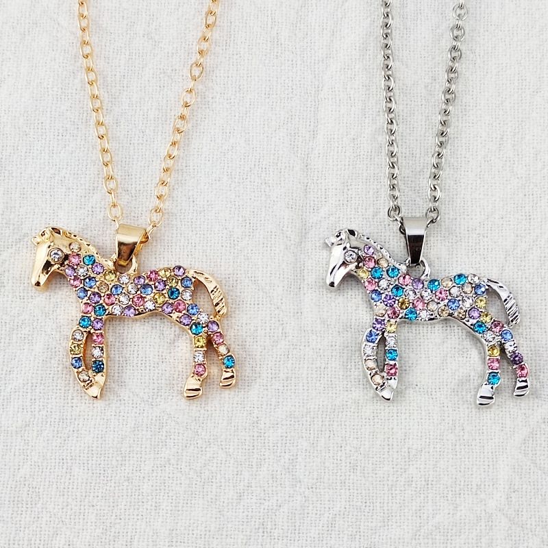 Hot Selling Popular Rainbow Horse Pendant Fashionable and Personalized Colorful Diamonded Pony Necklace_voghion.com