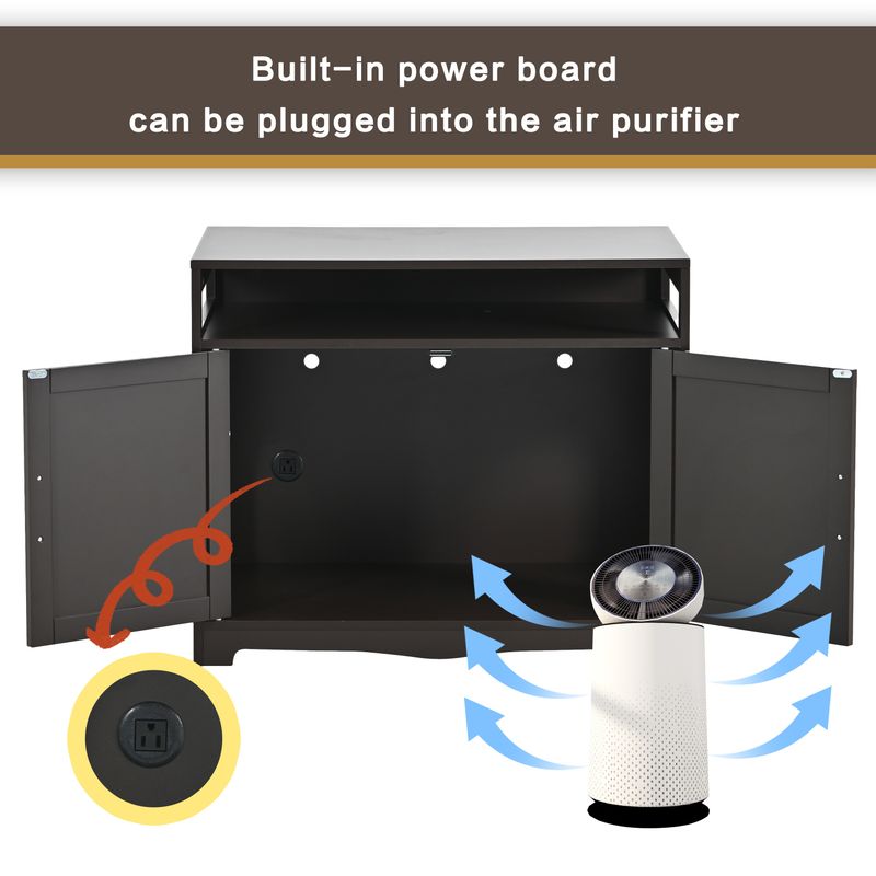 Litter Box Enclosure, Cat Litter Box Furniture With Hidden Plug, 2 Doors,Indoor Cat Washroom Storage Bench Side Table Cat House, Large Wooden Enclused Litter Box House, Esspresso_voghion.com