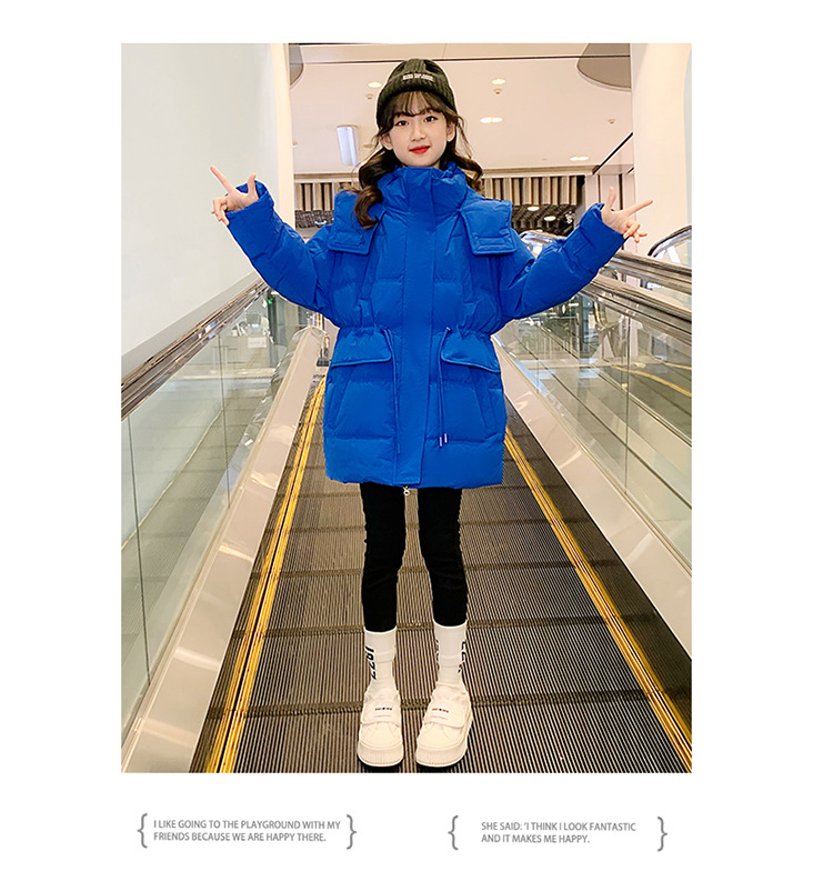Korean-Style Girls' Long Puffer Coat – Premium Polyester Winter Jacket With Hood (130-170cm, High Neck, Windproof, Machine Washable)_voghion.com