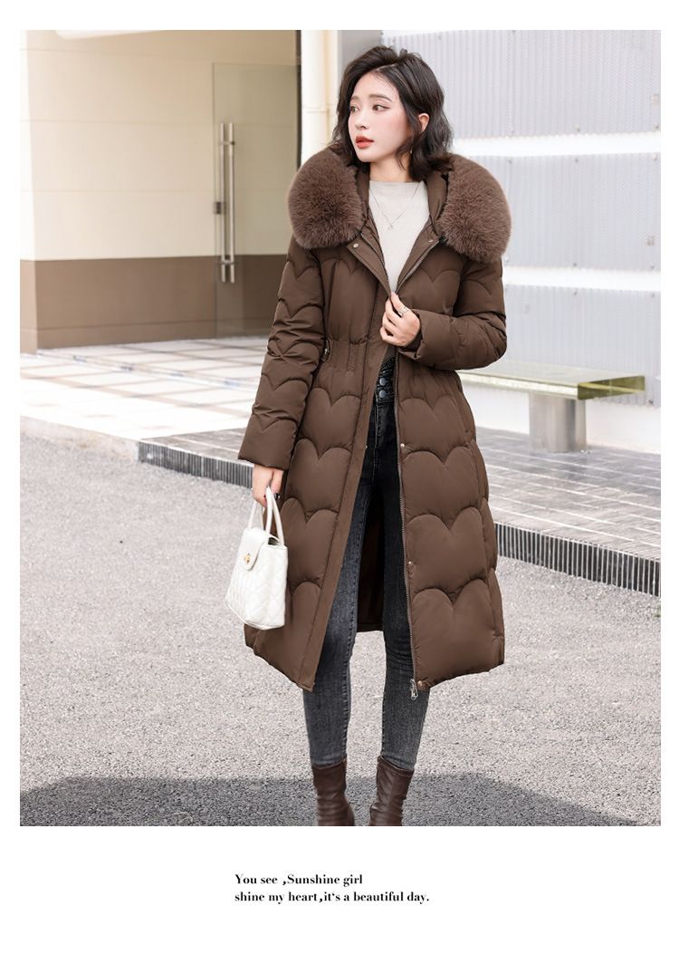 Cappotto lungo imbottito da donna con cappuccio di pelliccia staccabile, parka invernale oversize, giacca calda a trapezio per uno stile casual (disponibile in beige, kaki)_voghion.com