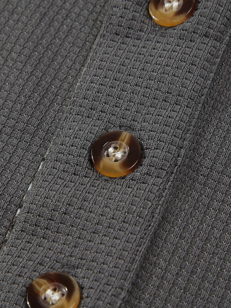 Polo da uomo a maniche lunghe con colletto alto e cuciture, modello Waffle, primavera e autunno_voghion.com