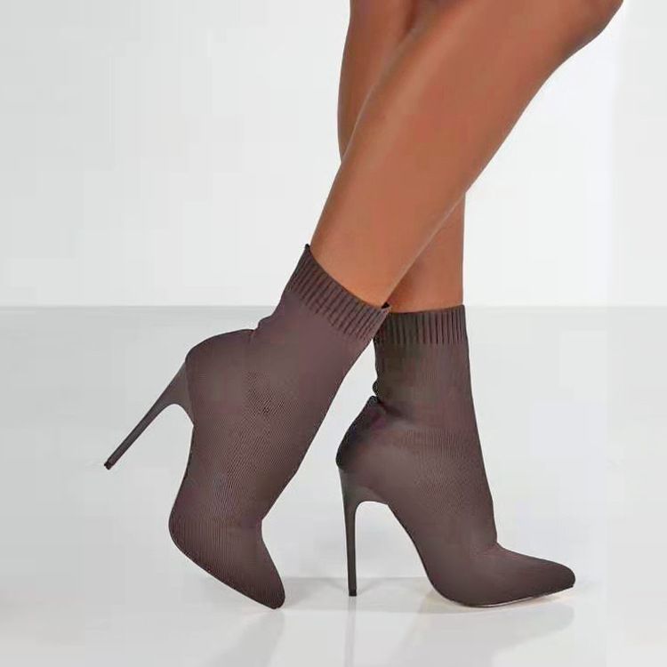Plus Size Shoes Women's Stretch Knit Over-the-Knee Boots With Pointed Toe And High Heel For Autumn Winter Flyknit Elastic Wool Slip On Peep Toe_voghion.com