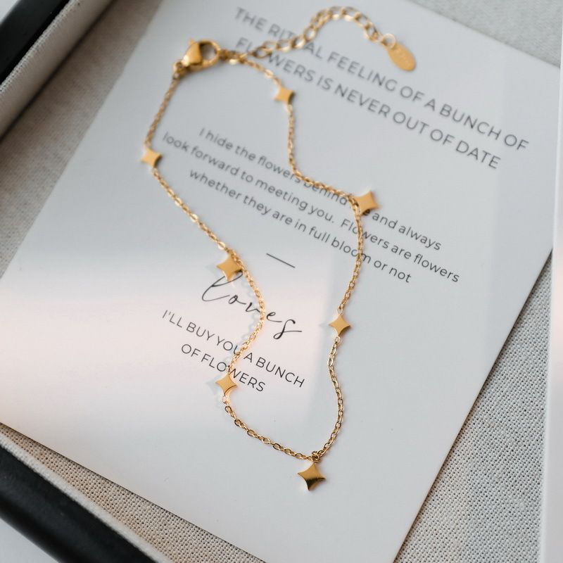 Bracelet de cheville léger et luxueux en acier titane avec paillettes étoilées et losanges scintillantes pour femme, exquis, plein ciel, étoile, haut de gamme_voghion.com
