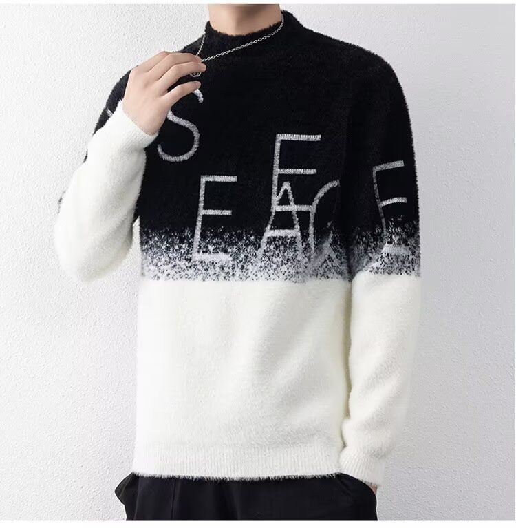 Herrenbekleidung Halber Rollkragenpullover aus Nerzfleece Herren Herbst und Winter Lässiger Bottom Line Pullover Trendy Einfacher Hübscher Pullover_voghion.com