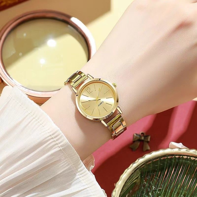 Thin - Strap Gold Steel Band Women's Quartz Watch With Student Dial_voghion.com