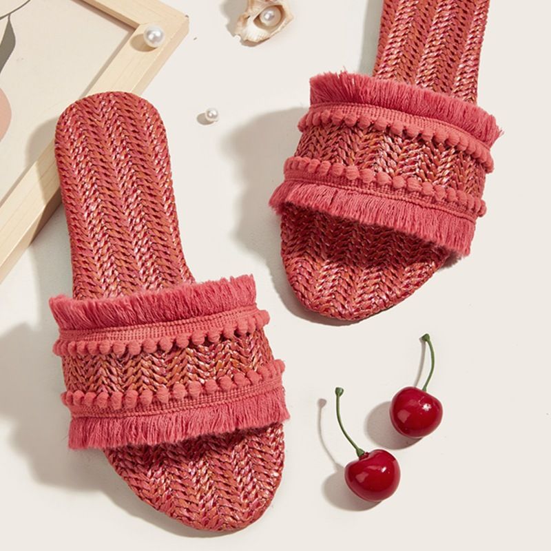 Große Größe Hausschuhe 2023 Sommer Neue Flache Quaste Tunika Frauen Sandalen_voghion.com