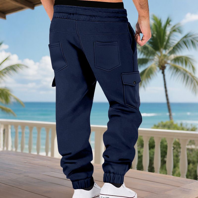Zware, met fleece gevoerde cargojoggingbroek voor heren – Winterse, relaxte broek met trekkoord en meerdere zakken (100% polyester)_voghion.com