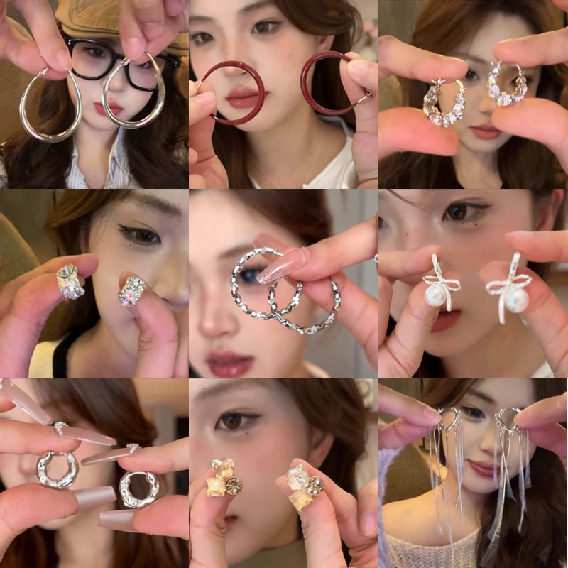 Light Luxury Versatile Ancora Red Atmosphere For Women Fashionable Temperament High-end Feel Square Round Face Hoop_voghion.com