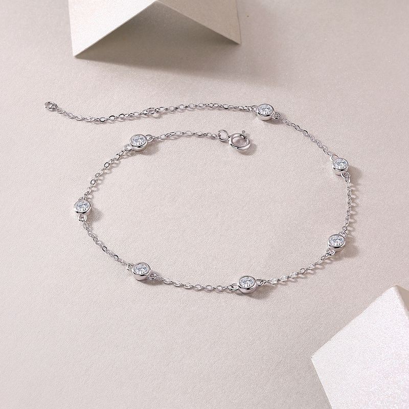 Bracciale da donna elegante con moissanite a bolle in argento sterling placcato in oro bianco 18 carati, colore D-E, taglio rotondo, 16,5 cm_voghion.com