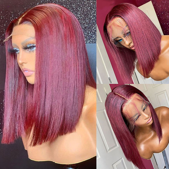 Ingveri lühikesed Bob-pitsiga eesmised parukad 100% juustest Parukad Bob-pitsparukad naistele Blond oranž sirge Brasiilia juustega suletav parukas_voghion.com