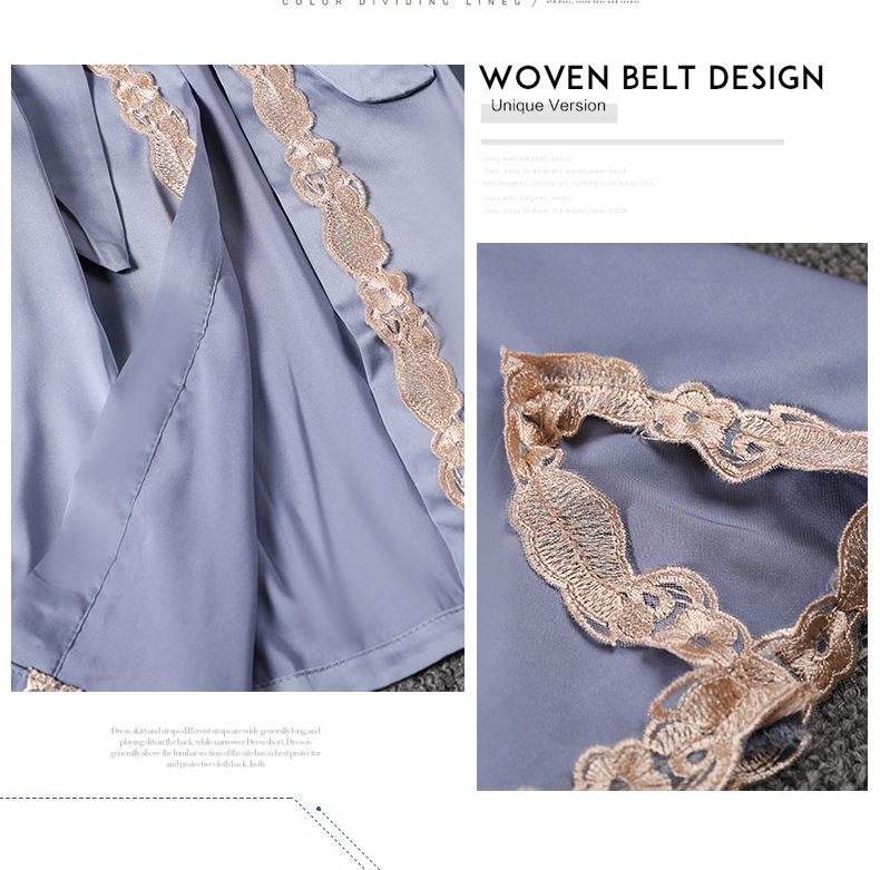 Lente- en zomerpyjama's voor dames, set van vijf stuks, ijszijde, dunne sexy nachtjapon, slingzijden riem, borstkussen, vier seizoenen, thuiskleding_voghion.com