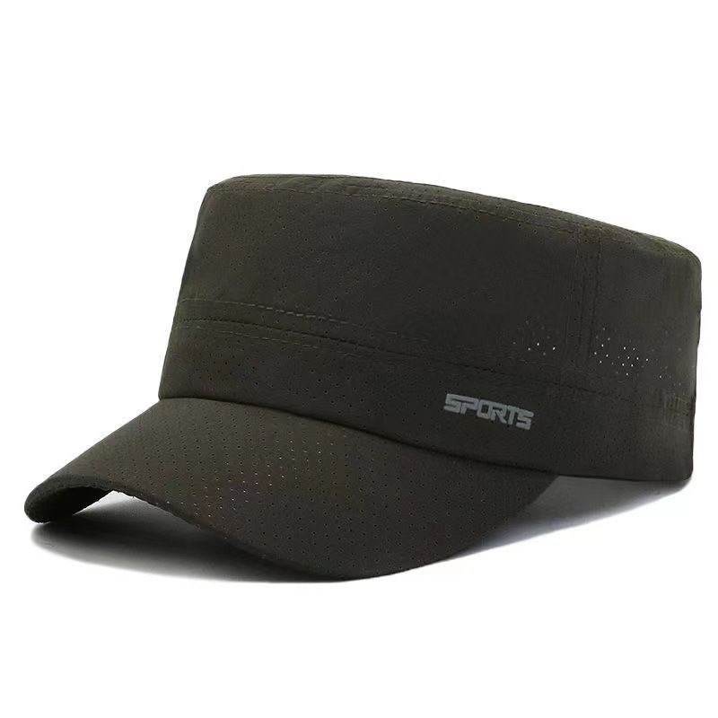 Cappelli da uomo, berretto piatto, primavera ed estate, ad asciugatura rapida, completamente perforato, cappello da uomo, cappello da sole tinta unita per giovani, per il tempo libero, per lo shopping, berretto militare_voghion.com
