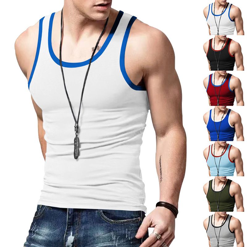 2024 New Trendy Straddle Sports Casual Men's Summer Bottom Multi Color Sweatshirt Tank Top_voghion.com