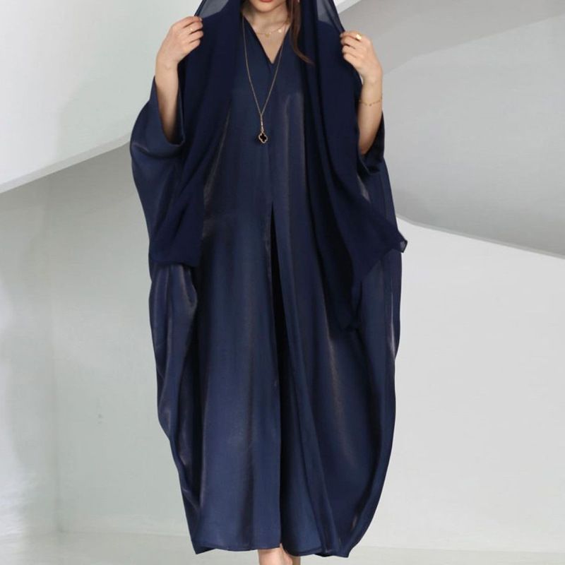 Women's Clothing Elegant Muslim Fashion Long Dress Open Cardigan Gown Polyester Fabric High Temperature Shaping Spring_voghion.com