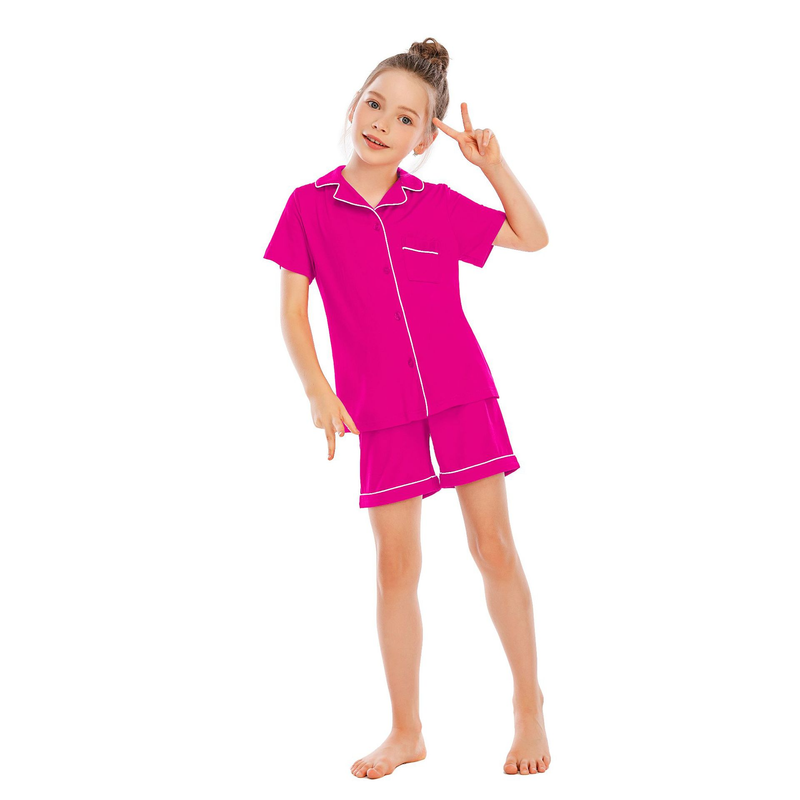 Women's clothing pajamas for boys and girls short-sleeved shorts suits comfortable cardigan modal lapel new home clothes_voghion.com