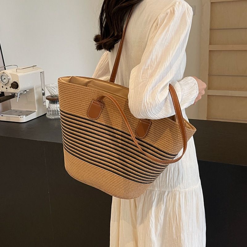 Bolso de playa para mujer, de verano, de gran capacidad, tejido de ratán vegetal, tipo cesta._voghion.com