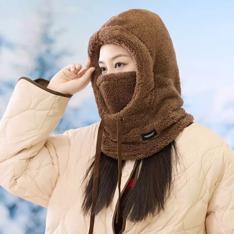 Maglione invernale da sci foderato in pile spesso con scaldacollo e maschera da donna, protezione per le orecchie, cappello antivento in cotone per_voghion.com