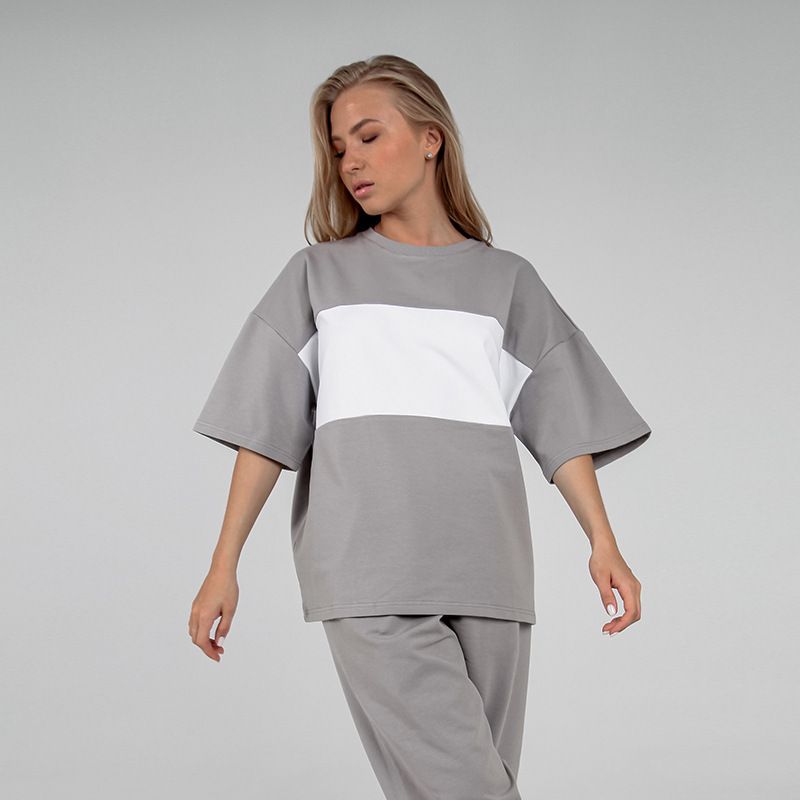 T-Shirt und Jogginghose in Kontrastfarbe – Atmungsaktives Kurzarm-T-Shirt und Loungehose mit entspannter Passform (Khaki/Schwarz/Grau, S-XL)_voghion.com