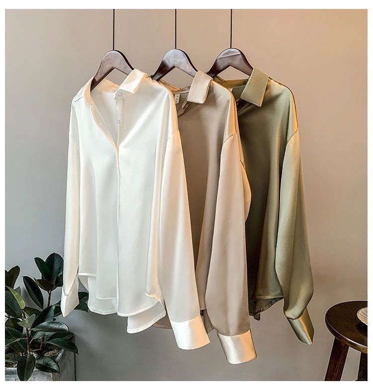Abbigliamento da donna Camicia in raso a maniche lunghe Primavera e autunno Camicia retrò Top_voghion.com