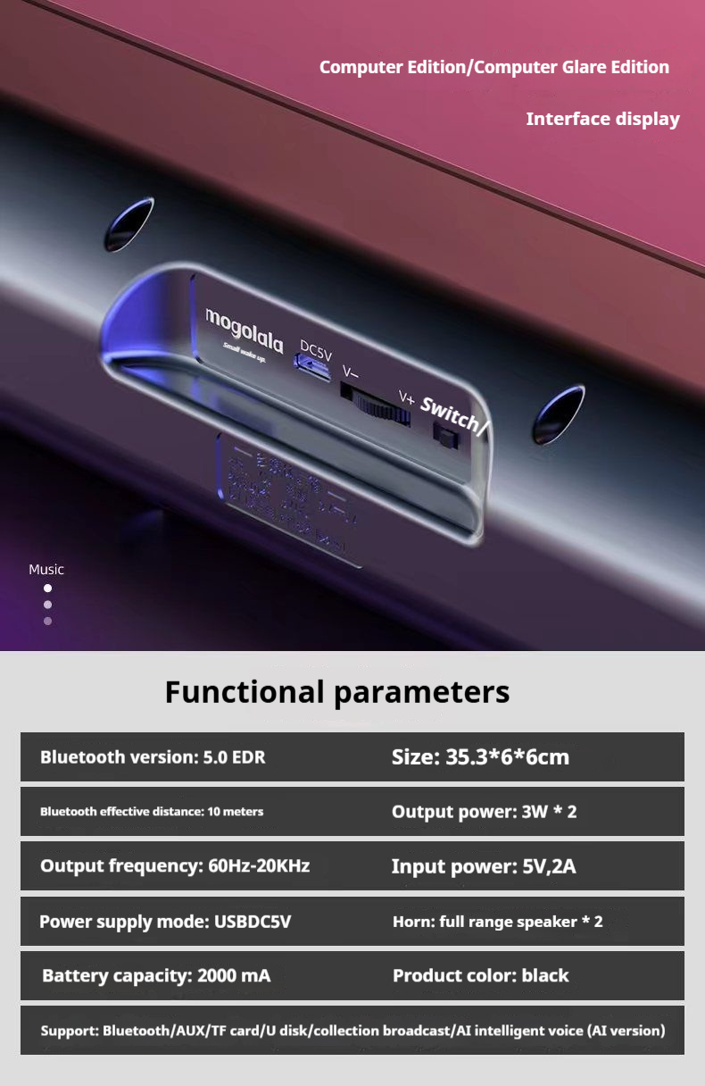 Akıllı Bluetooth Bilgisayar Masaüstü Hoparlörü, Yüksek Sesli Çift Subwoofer, Ortam Işığı, Küçük Hoparlör_voghion.com