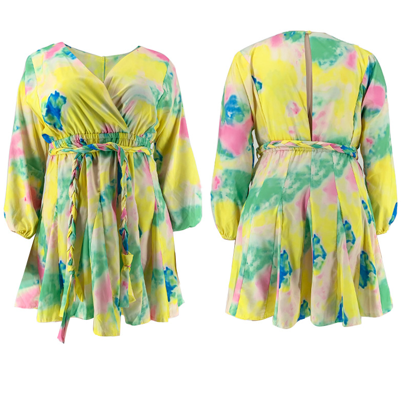 20858 Painettu V-kaula Sexy Woven Swing mekko vyöllä Naisten Plus-koon mekoihin
_voghion.com