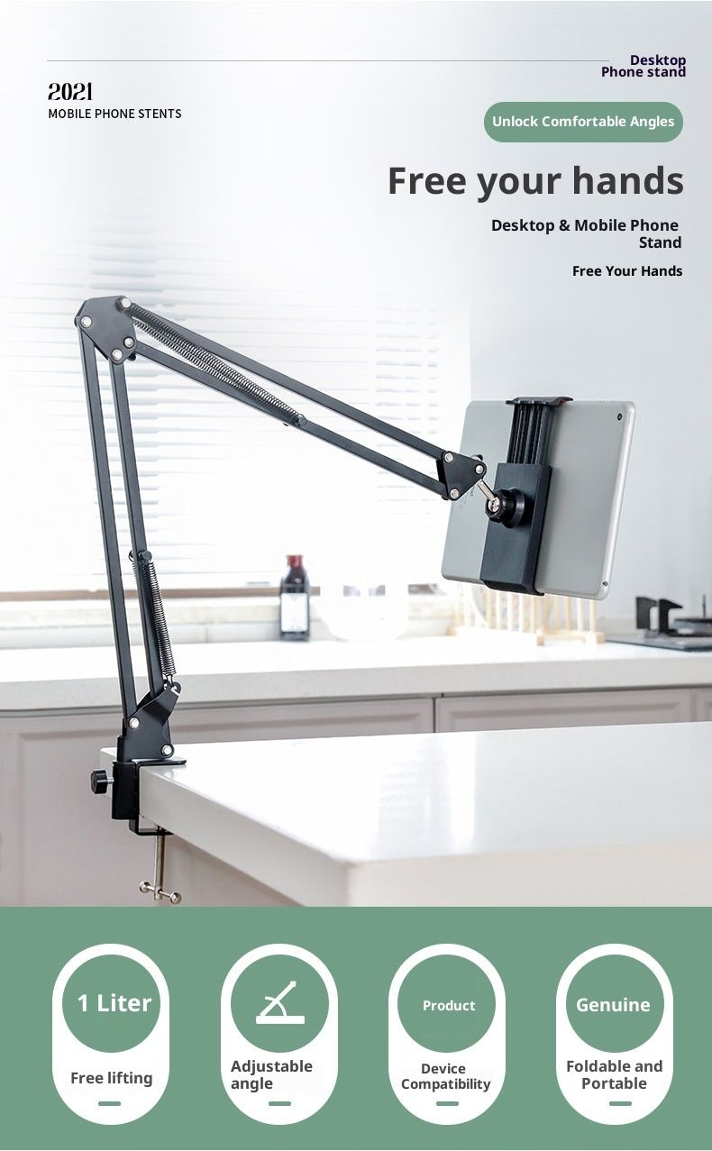 Metal Clip-On For Phone And Tablet, Lazy Live Streaming Desktop Bedside Watching Rotating Foldable Cantilever Stand_voghion.com