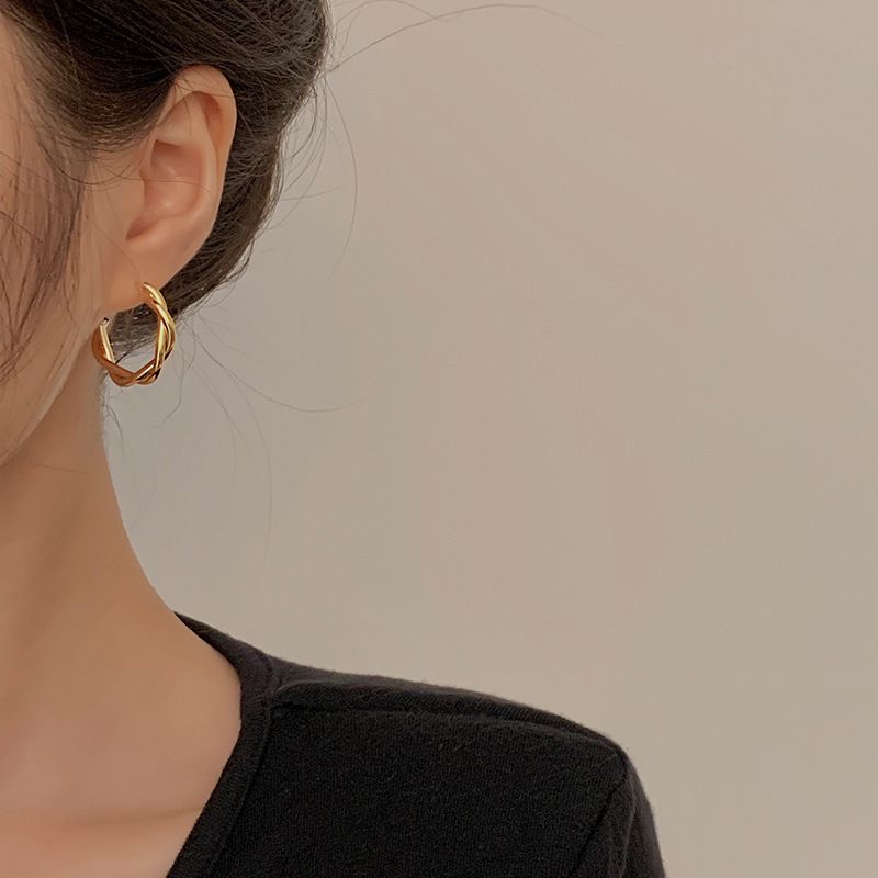 Orecchini a forma di ago d'argento, geometria, pasta fritta, intrecci semplici, metallo, personalità popolare, stile moda, donna_voghion.com