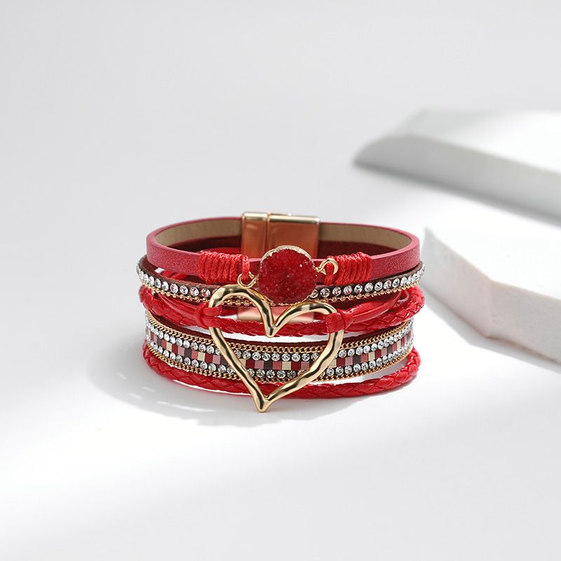 Set di bracciali a strati bohémien - Bracciale rigido regolabile a cuore aperto e catena con perline_voghion.com