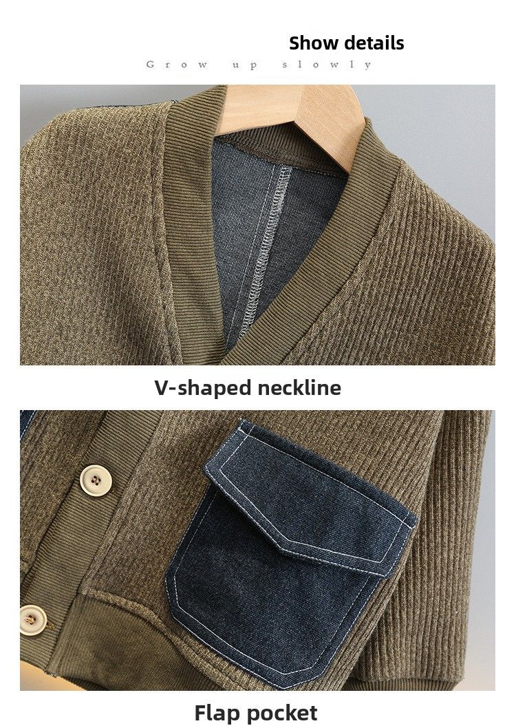 Outfit primavera autunno 2025 Nuovi vestiti alla moda per bambini con colletto rovesciato e patchwork di denim per ragazzi casual_voghion.com