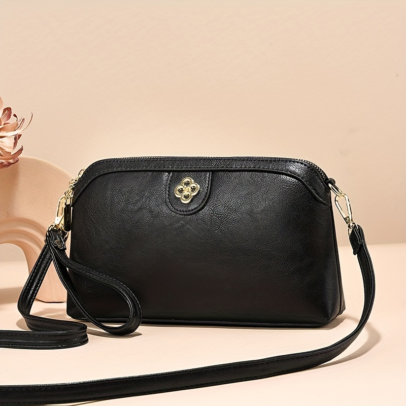 Vintage geometriskt tryck Crossbody-väska, Retro PU-läderväska, Casual axelväska för kvinnor och handväska_voghion.com