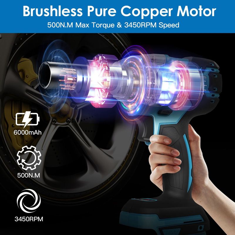 3-In-1 Cordless Electric Impact Wrench Drill Screwdriver With Brushless Motor Max 3450RPM Variable Speed 2Pcs 6.0Ah Batteries 3 Sockets 3 Screwdriver Bits 3 Drill Bits_voghion.com