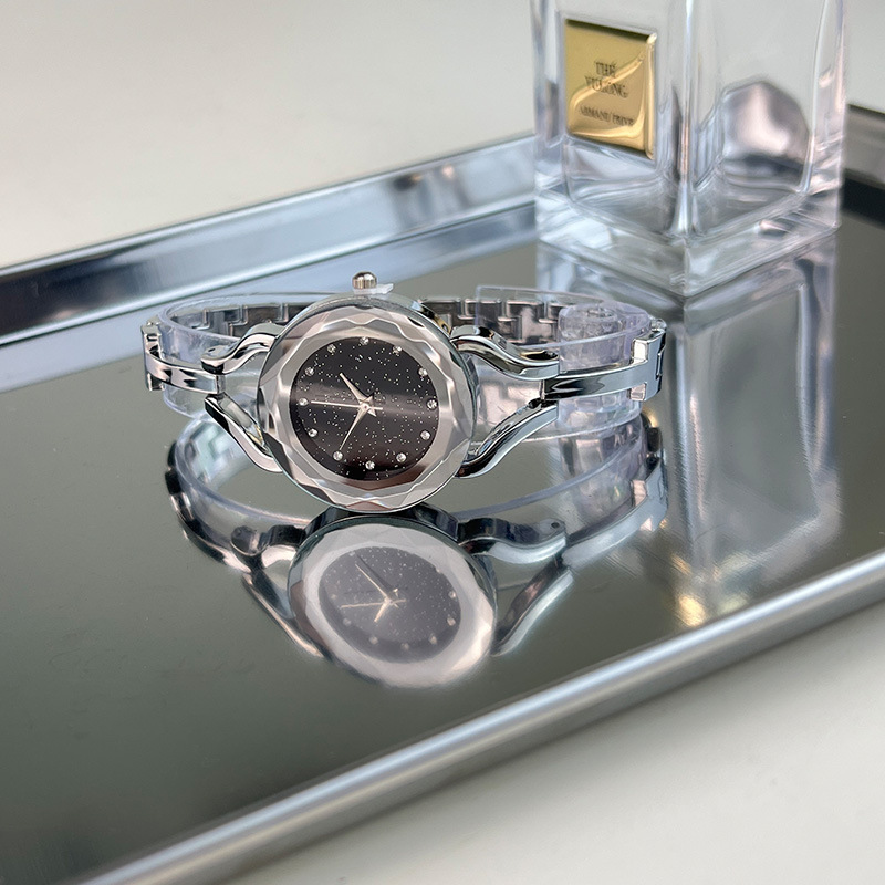 Nieuwe quartz sterrenhemel wijzerplaat, gespleten rand spiegelglas, dameshorloge, horloge met legering armband_voghion.com