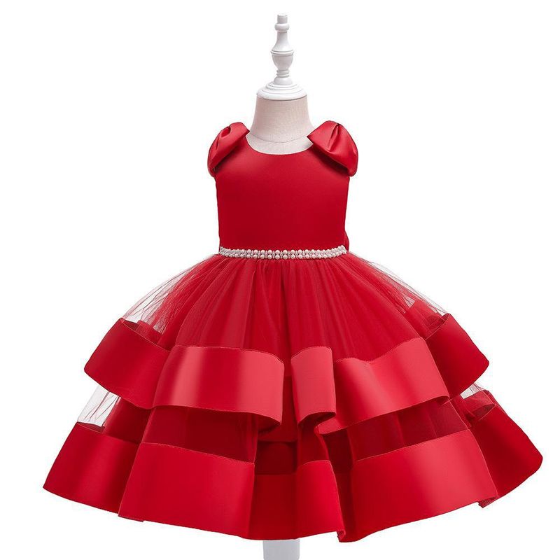 Mutter & Kinder Prinzessin Kleid Kleine Kinder Rock Bogen Ärmel Blumenmädchen Kleid Leistung Kostüm_voghion.com