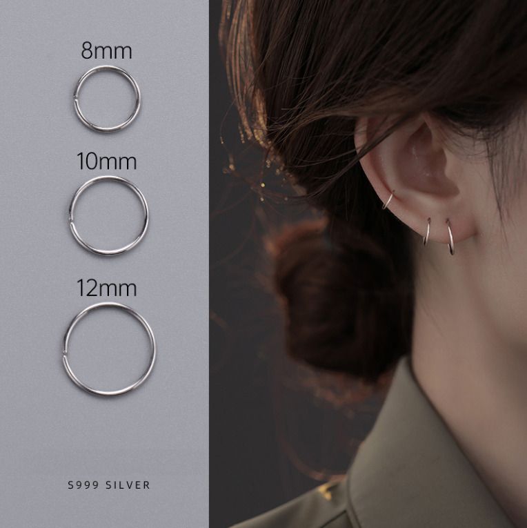 S999 STERLING SILVER SEMPLICE 1,2 MM DI SPESSORE CERCHIO TONDO SENZA FINE 8/10/12 MM 2 PZ PE16_voghion.com