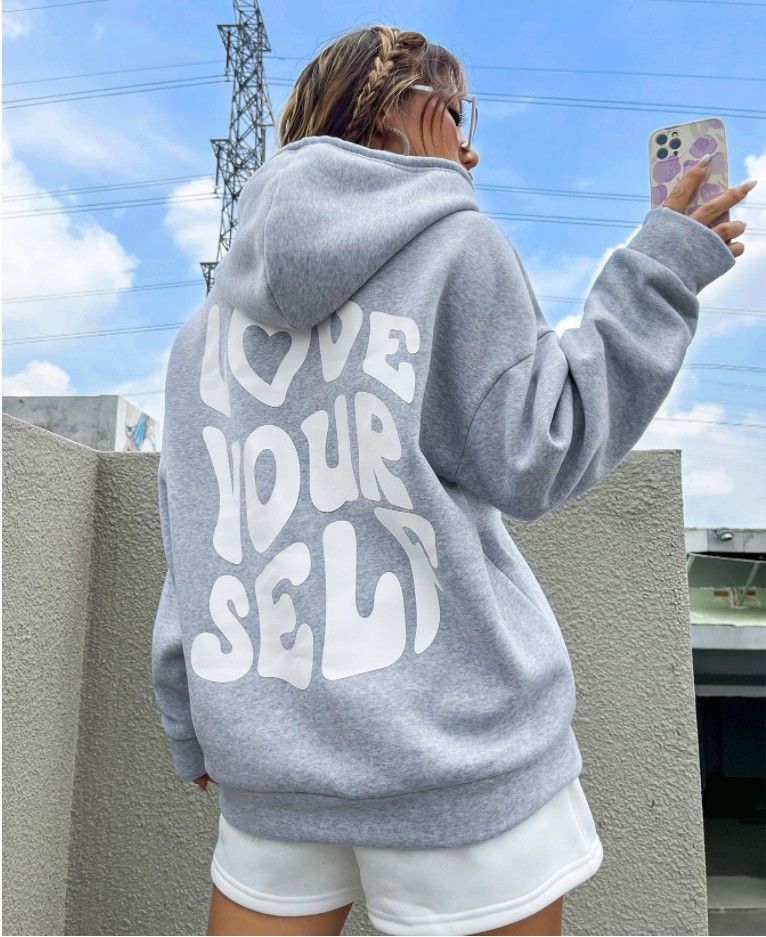 New Women's Fleece Hoodie With Letter Print On Back_voghion.com