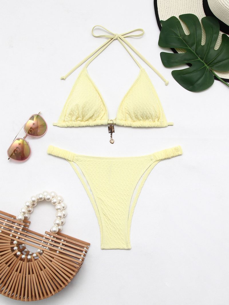 GraceChic GraceChic European And American New Style Swimsuit For Women, High-End Solid Color Sexy Halter Bikini, Hollow Out Set, Beach_voghion.com