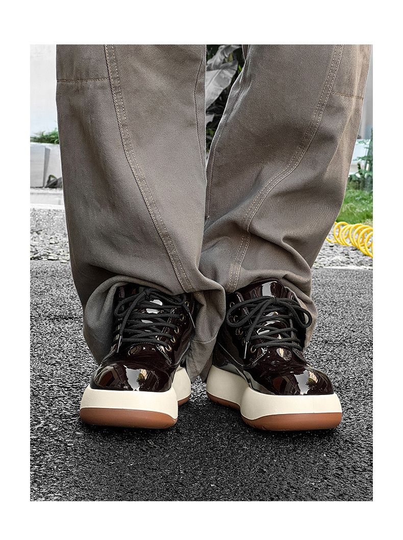 Men's Chunky Derby Boots Retro Motorcycle Style High Top Martin Boots In Yellow/Black/Brown - Fashionable & Comfortable_voghion.com